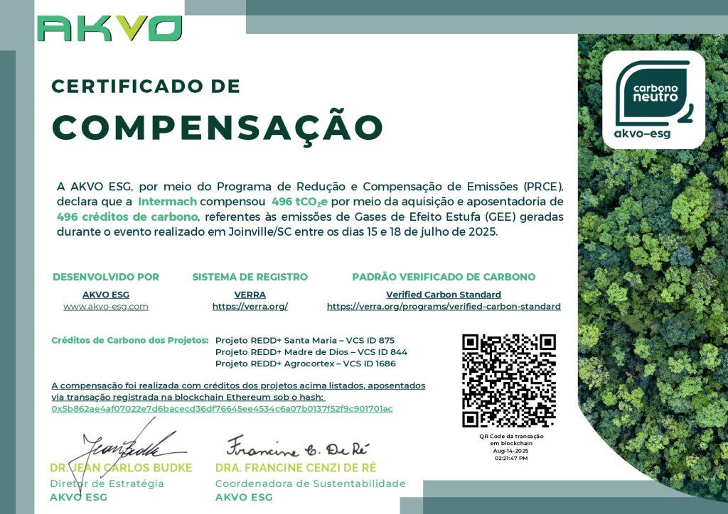 INTERMACH inova no segmento de feiras em SC e recebe Certificado e Selo Carbono Neutro